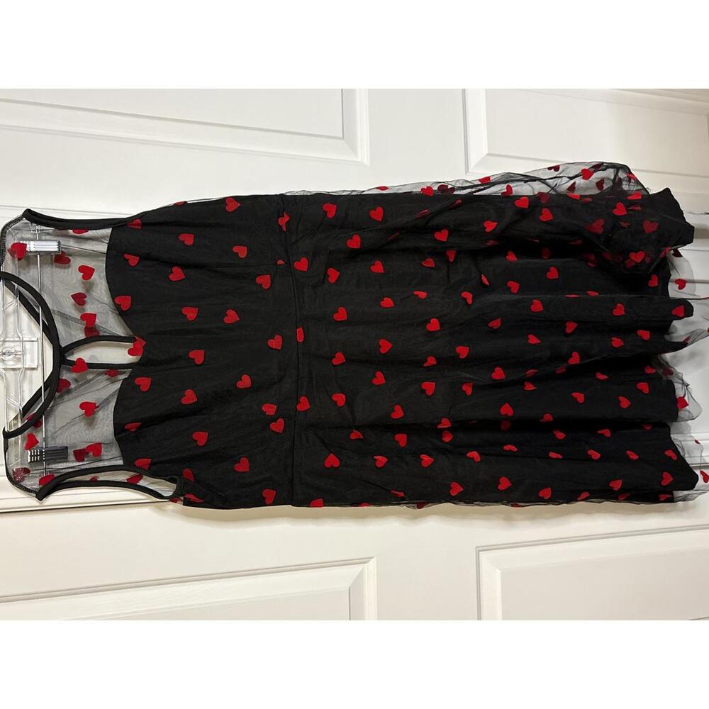 Obeeii Black Sheer Dress with Red Heart Pattern XL 438